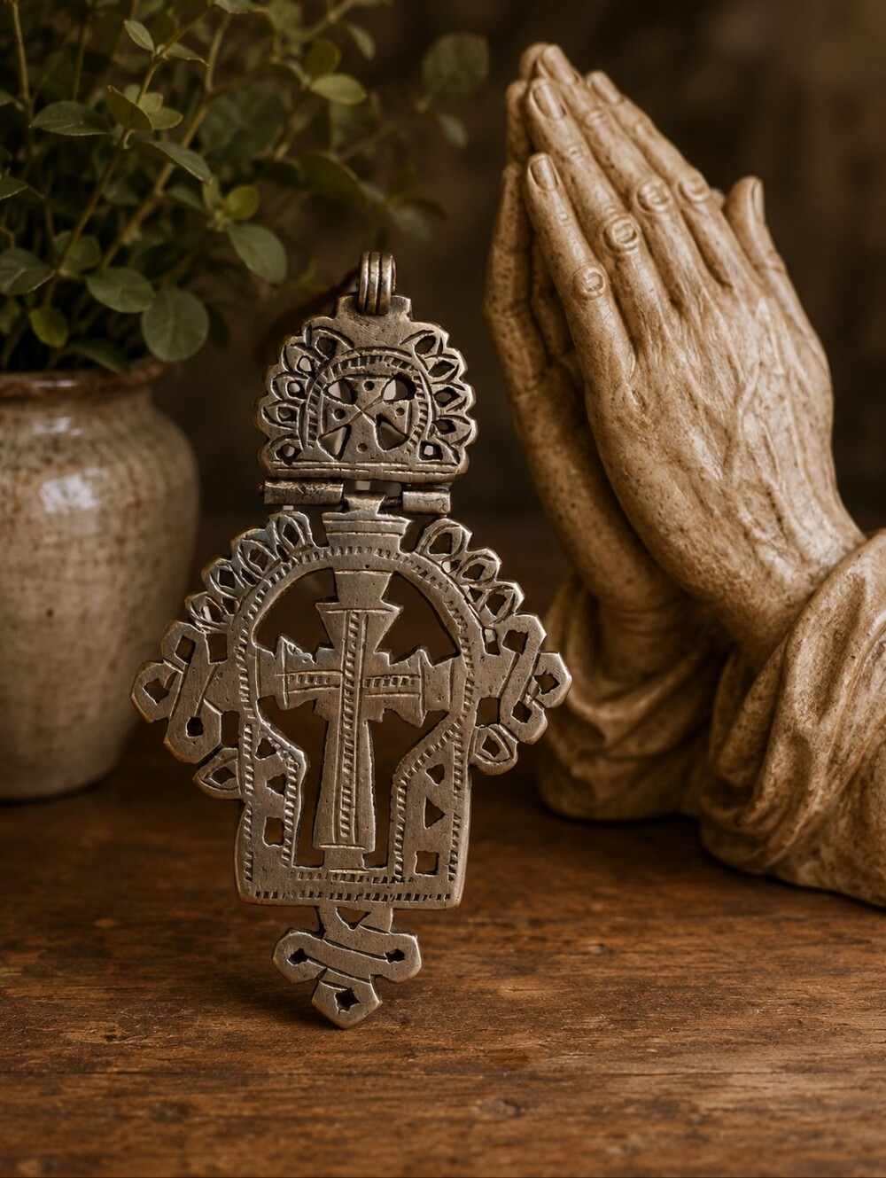 Vintage Articulated Silver Coptic Cross Pendant